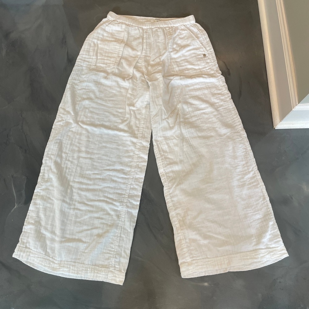Roxy Womens White Cotton Gauze Wide Leg Beach Pants Large Relaxed Boho Summer